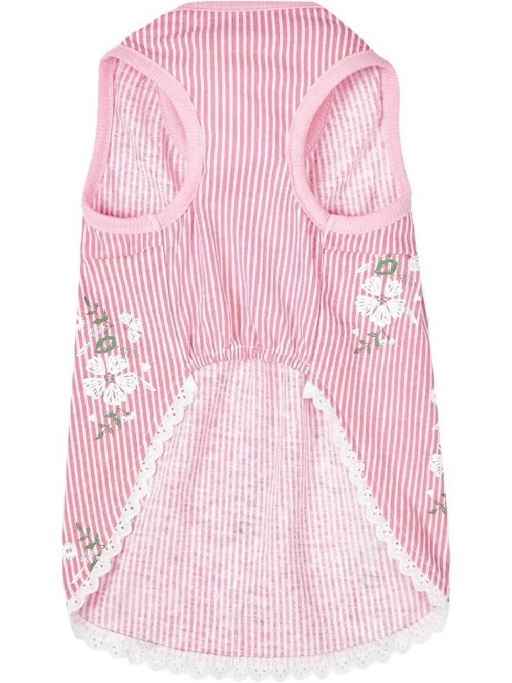 Floral Pink Stripe Dog Dress with Peter Pan Collar, 16